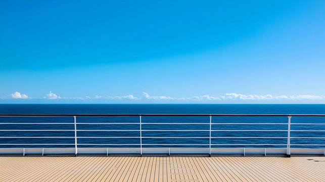 Cruise Ship Deck Over Ocean Blue Sky Panorama