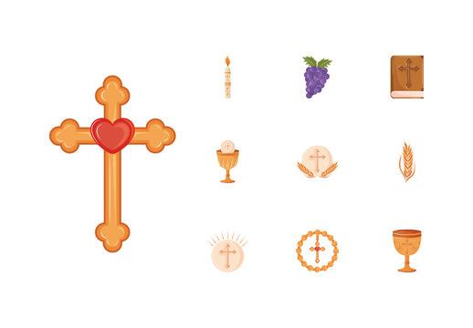 Beige And Yellow Religious Eucharist Illustration Set