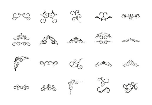 Black Elegant Ornamental Borders Decoration Icons Set