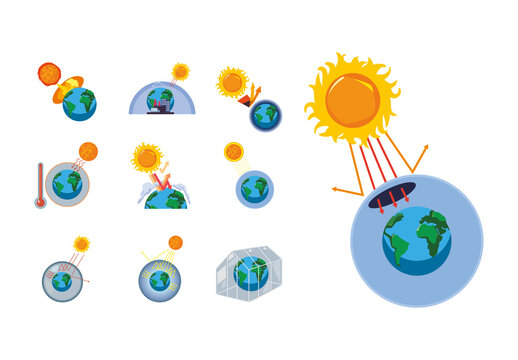 Colorful Global Warming Climate Concept Illustration Set