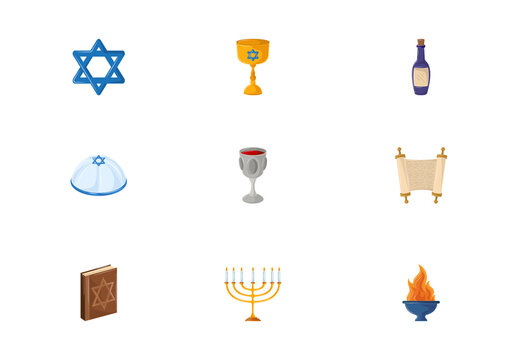 Colorful Traditional Religious Jewish Culture Illustration Set