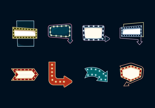 Yellow And Blue Neon Classics Lights Icons Set