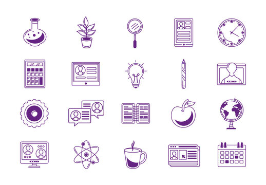 Purple Line Education And Learning Resources Icons Set