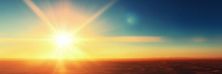 Naklejka premium A bright and intense burst of sunlight on the clear blue sky, creating a dramatic flare effect. 