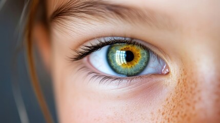 Close-up of a child's eye, displaying intricate detail of the iris and lashes