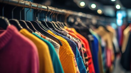 A clothing rack filled with colorful garments in a shop