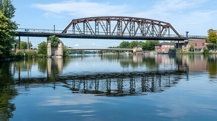 Obraz premium Rustic Metal Bridge Reflecting On Calm River