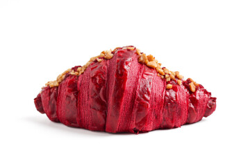 Fototapeta premium Red croissant, or red velvet croissant. Isolated on white background.