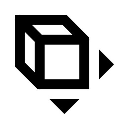 Illustration of an isometric cube with two arrowheads pointing away from it on the right and bottom sides