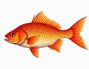 Fototapeta premium Vibrant orange goldfish isolated on white. Fish scale pattern, detailed illustration with yellow hues. Pet, aquarium, aquatic life concept for design, print.