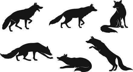 Fox Silhouette Illustration Set – Minimalist Wildlife Vector Art in Black