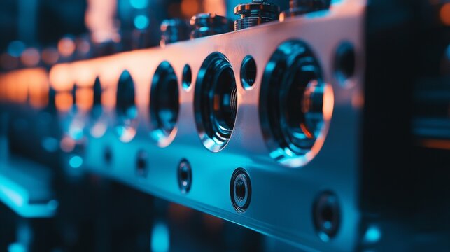 Close-up of audio mixing board with glowing controls and knobs