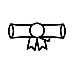 Diploma Icon Outline &ndash; Certificate, Graduation Ribbon Symbol