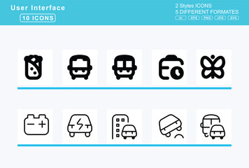 Set of 5 rounded user interface icons,bullseye, pointer, burger, fries, glass, burrito