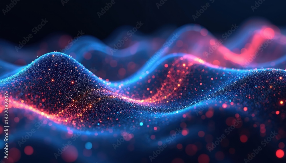 Aufkleber abstract neon waveform visualization of big data flow. 3d sound waves, blue, red digital equalizer o