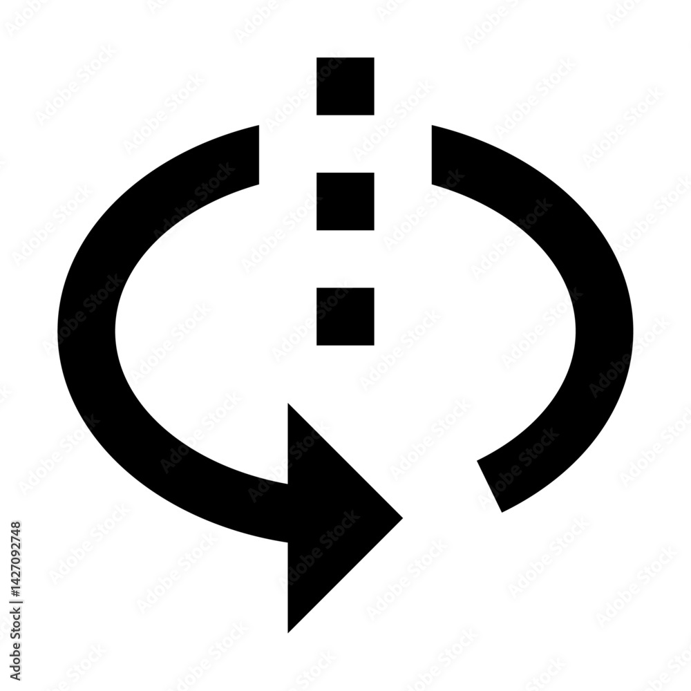 Poster circular arrow pointing right with three squares above it indicating a cyclical process or sequence 