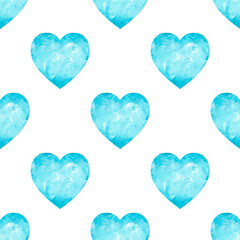 Fototapeta premium Seamless pattern blue heart on a white background. Hand-drawn illustration for design, fabric, scrapbooking, cover, gift, postcard, wedding, wallpaper, paper, wrappers, for Valentine's day
