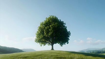 Fototapeta premium Pixelated Tree On Hilltop In Vivid Landscape