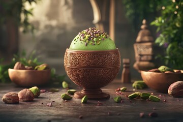 Green pistachio ice cream sphere