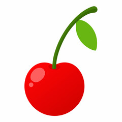 Red cherry vector on white background.