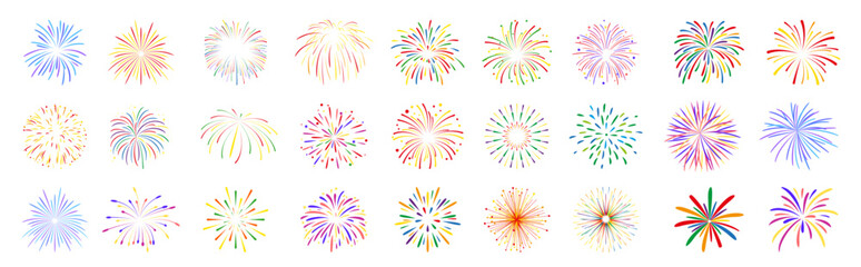 Colorful Firework Explosions Set. Carnival Party Vector Background on Transparent Background © Pavlo