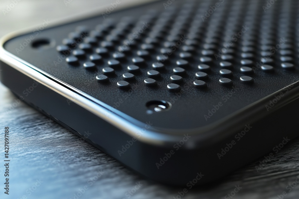 Poster Close-up of a Black Plastic Phone Case with a Dot Pattern Design