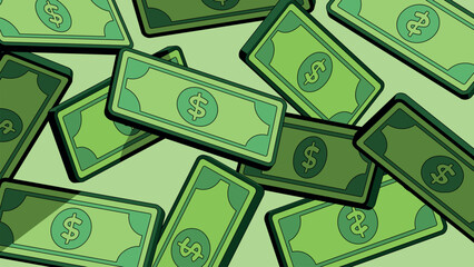 Cartoon Money Background with Flying Dollar Bills