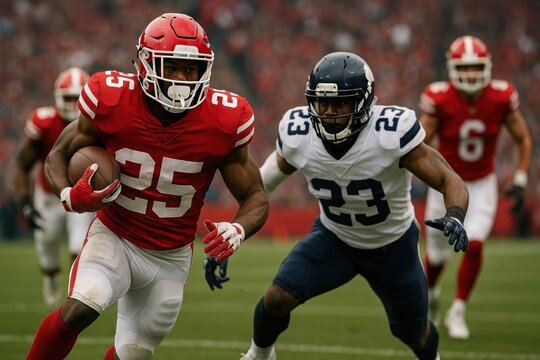 Intense football game action.