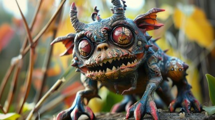 Monster with red eyes and a mouth that is open