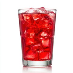 Red drink glass with ice cubes isolated on a white background