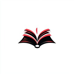 The image features an open red book with empty pages on a white background