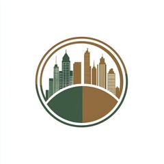 Illustration of modern urban scenery featuring greenery and buildings set against a white background