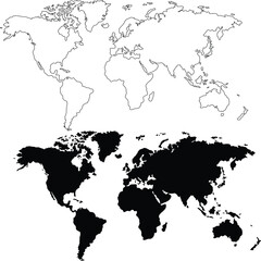 Obraz premium World Map Silhouette Flat and Outline Design 
