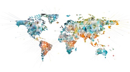 Global World Mosaic Map with Combined Arrow Directions for Geographic Presentations