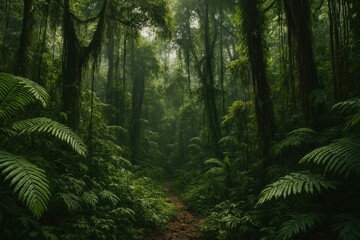 Naklejka premium Lush green rainforest path