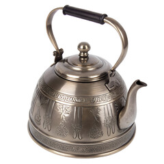 A metal tea kettle with a whistle spout., isolated on a transparent background ...