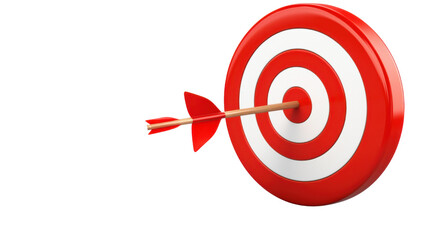 Red Dart Hitting Target on PNG Background &ndash; Precision Bullseye Shot Icon for Accuracy, Success, Business Goals, and Sports Design Projects