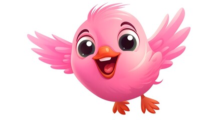 Adorable Smiling Pink Bird Flying in a Cute and Funny Vector Illustration