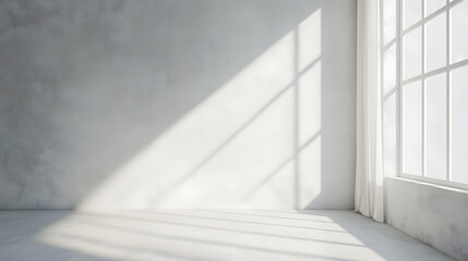 Obraz premium Sunlit Minimalist Room Interior with Concrete Wall and Large Window