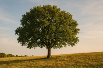 Solitary tree in golden field.