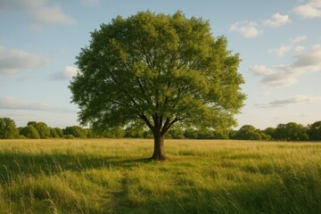 Fototapeta premium Serene tree in open field.
