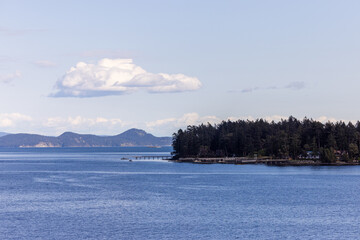 Scenic Forested Island with Calm Waters and View of Coastal Mountains