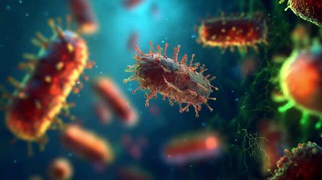 Microscopic Bacteria Drifting in a Bluish Aquatic Biological Environment
