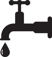 Silhouette of a faucet with a visible droplet of water falling from the spout.