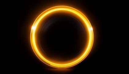 A thick neon circle glowing in radiant yellow, casting a faint light on a sleek black background 