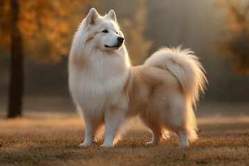 Photorealistic Portrait of Purebred Dog in Outdoor Daytime Setting.