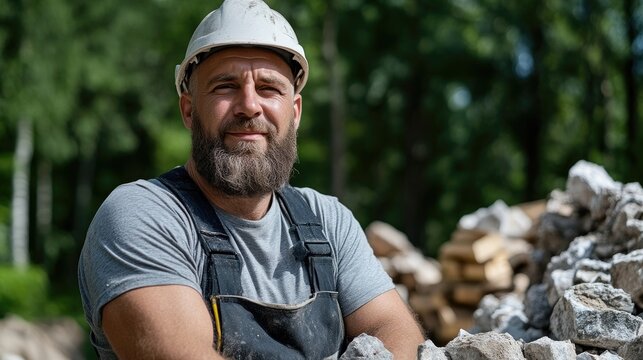 Construction worker outdoors, smiling