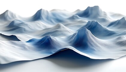 Obraz premium Textured White and Blue 3D Landscape Model with Rolling Mountains and Valleys, Reminiscent of Snow-Covered Terrain for Environmental and Geographical Design Showcase