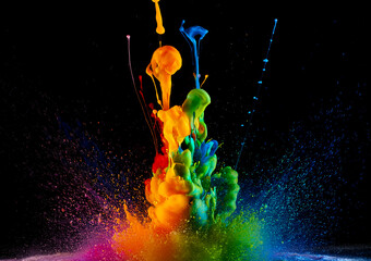 Naklejka premium splashes of different colors, explosion of colored splashes and streams of colors