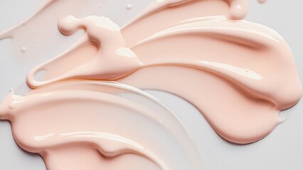 Beautiful pink cosmetics applied with precision, resulting in a smearing effect on the skin.
